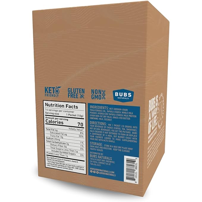 BUBS Naturals Halo MCT Oil Powder, 10g Travel Packets Functional Keto Coffee Creamer with MCT Oil &