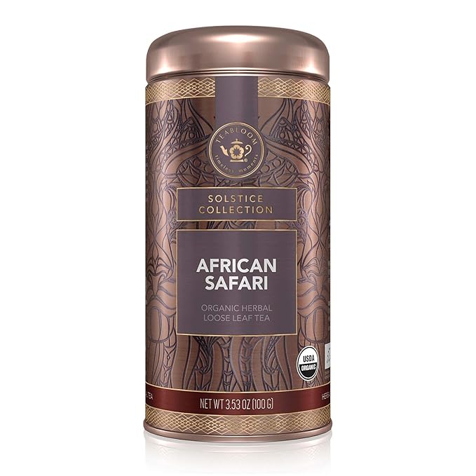 Teabloom Organic Herbal Tea, African Safari Loose Leaf Tea, Sweet Rooibos Blend with Berry Flavors