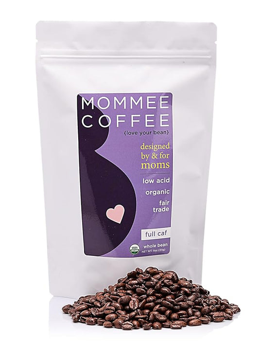 Mommee Coffee Full Caf Low Acid Whole Organic Coffee Beans - 100% Arabica Organic Full Caff Coffee