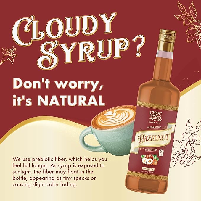 ChocZero Sugar Free Hazelnut Syrup for Coffee - Keto Flavoring Syrups - Low Calorie Simple Syrup