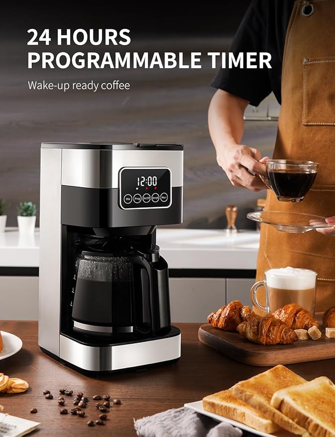 SHARDOR 10-Cup Programmable Coffee Maker, Regular & Strong Brew Drip Coffee Machine for Home and