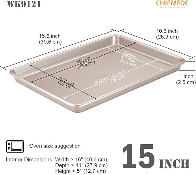 CHEFMADE 15-Inch Baking Sheet Pan, Non-Stick Carbon Steel Rimmed Cookie Sheet Pan for Oven Roasting