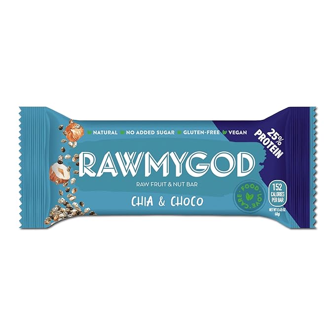 RAWMYGOD Fruit and Nut Bars, Good Source of Protein (10g, 25% protein content), Gluten Free, Vegan
