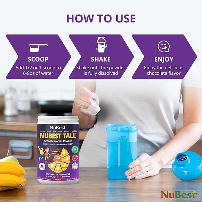 NuBest Tall Protein Powder for Kids & Teens - Whey Protein Powder - Chocolate Protein Powder Shake