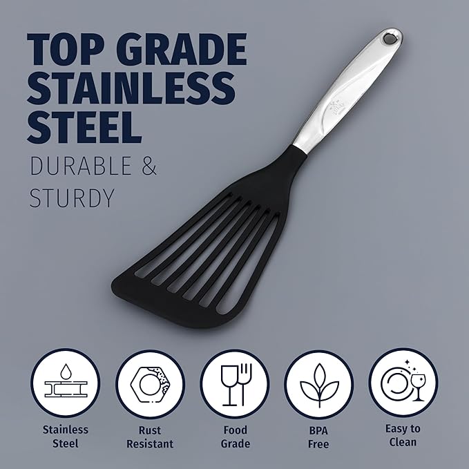 Zulay Kitchen Premium Fish Spatula Stainless Steel - Slotted, Non-Stick & Easy to Clean Fish Turner