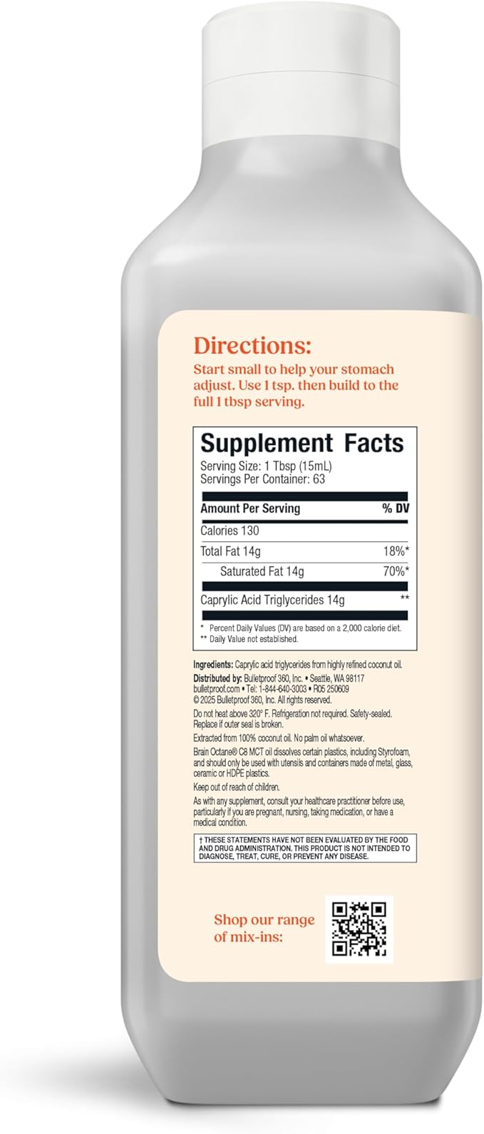Bulletproof Brain Octane C8 MCT Oil, 32 Ounces, Keto Supplement for Sustained Energy and Fewer