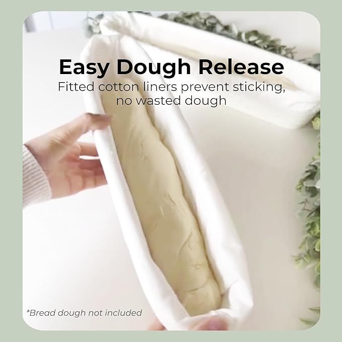 15 Inch Baguette Proofing Basket Set of 2 with Cotton Liners & Baguette Recipe eBook- Handcrafted