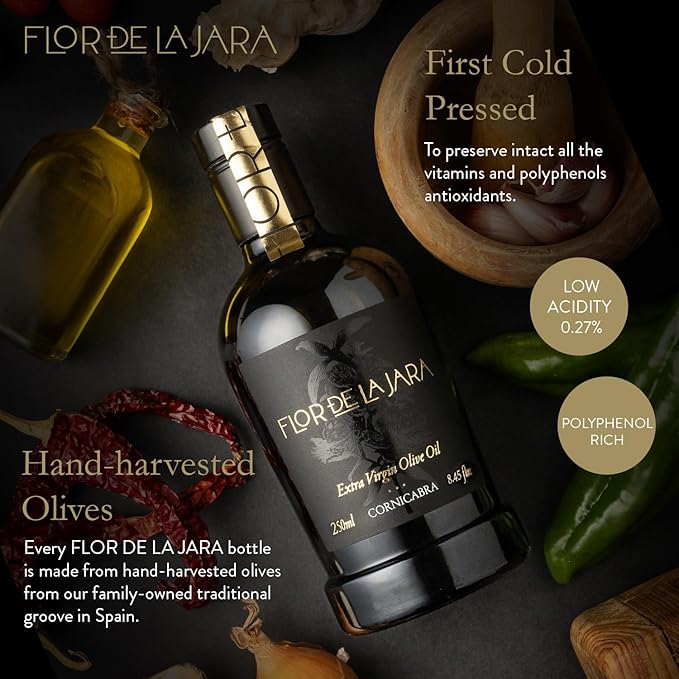 FLOR DE LA JARA Premium Extra Virgin Olive Oil from Spain, First Cold Pressed, Polyphenol-Rich