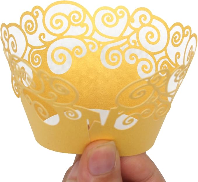 KPOSIYA Cupcake Wrappers 100 Pack Cupcake Wraps in 5 Colors Filigree Artistic Bake Cake Paper Cup
