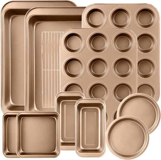 11-Piece Nonstick Baking Pans Set - Professional Grade Carbon Steel Bakeware with Premium Coating