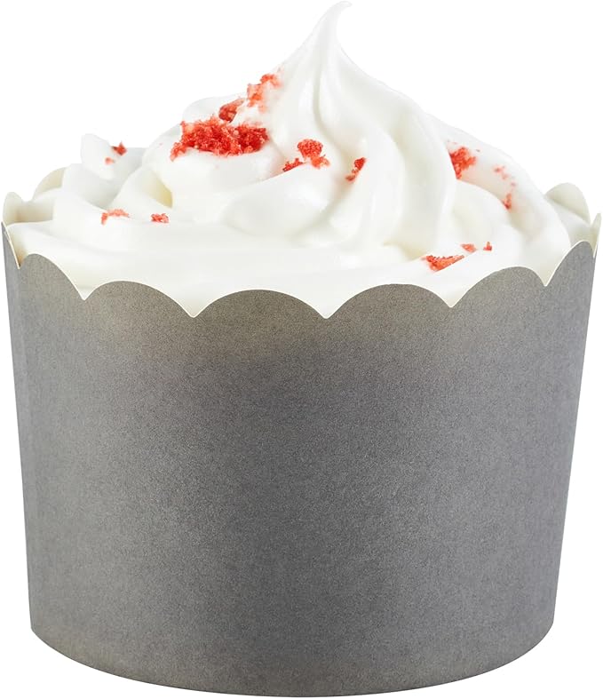 Panificio 10 Ounce Cupcake Wrappers, 200 Scalloped Baking Cups - Oven-Ready, Greaseproof, Gray