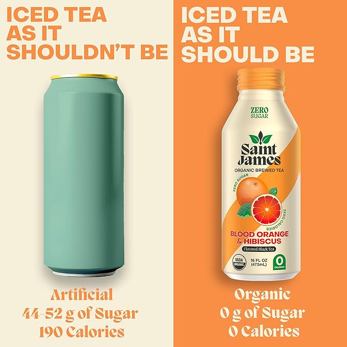 Saint James Iced Tea - Organic Black Tea - Non-GMO, Gluten Free, Zero Calorie, Zero Sugar - Blood