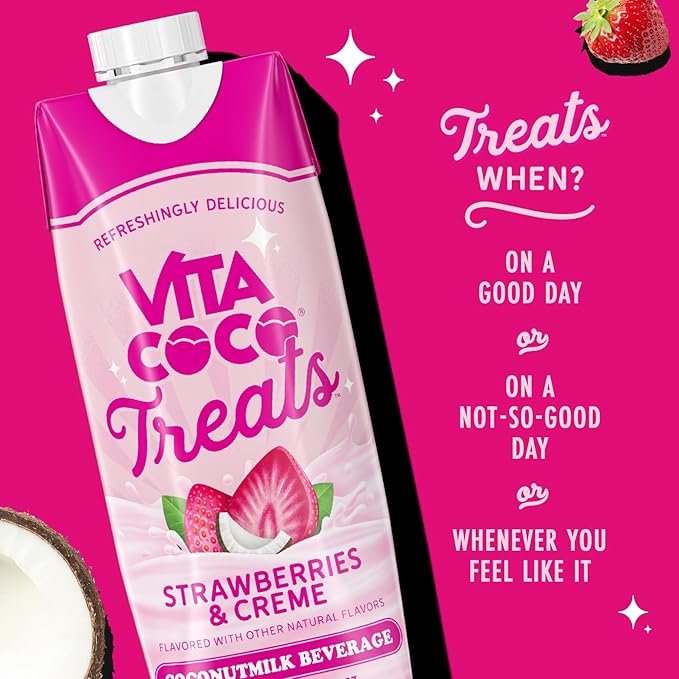Vita Coco Treats Strawberries & Creme Coconut Milk Drink | Sweet, Refreshing, Treat | Cremey Pink