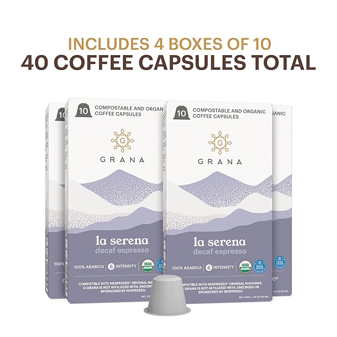 G GRANA Decaf Coffee Pods, Compatible with Nespresso OriginalLine, 40 Count, Dark Roast