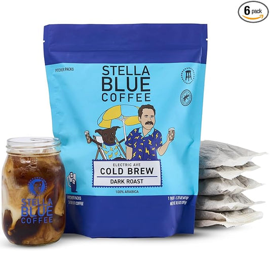 Stella Blue Cold Brew Coffee Packets, Electric Avenue Blend, Dark Roast Ground Coffee, Toffee, Dark