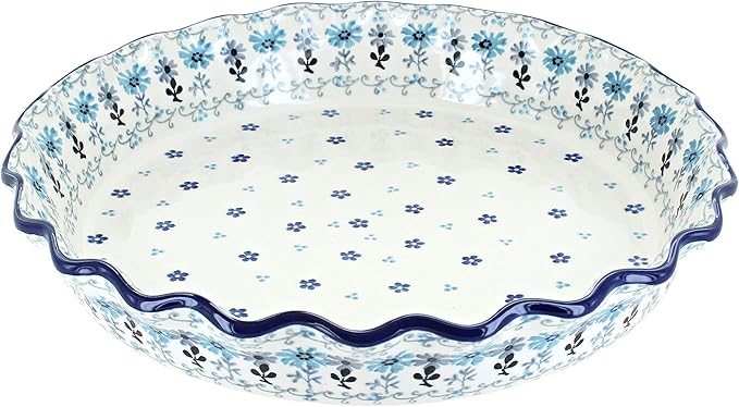 Blue Rose Polish Pottery - Blue Celeste Pie Plate - 10" Diameter - Ceramic Baking Dish, For Pies