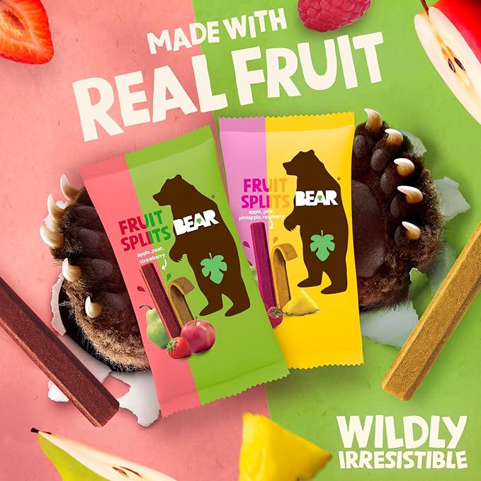BEAR Real Fruit Snack Splits - Gluten Free, Vegan, and Non-GMO - Variety Pack (Apple/Strawberry
