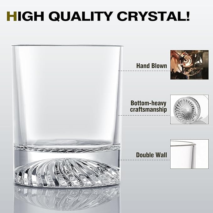Hand Blown Crystal Old Fashioned Whiskey Glasses Rocks Glasses Drinking Cocktail Bourbon Scotch Rum