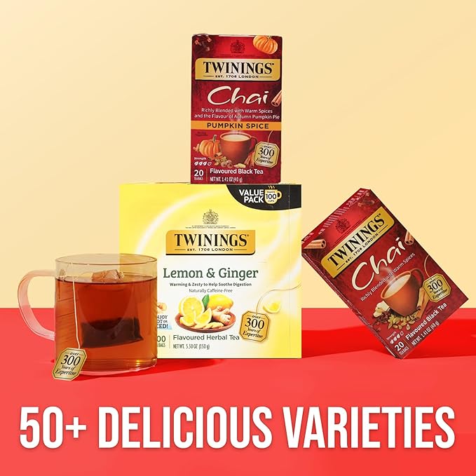 Twinings Pumpkin Spice Chai Black Tea Individually Wrapped Bags | 20 Count (Pack of 6), Warm, Spicy