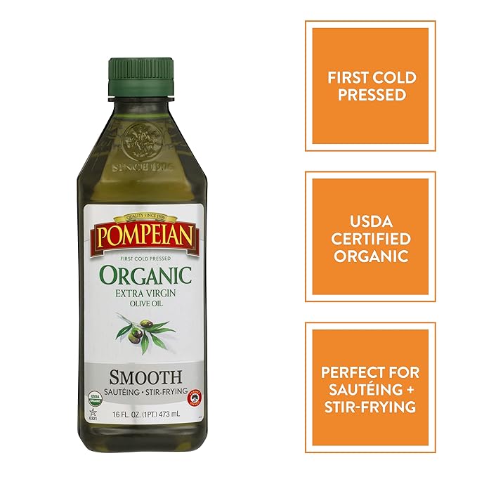 Pompeian USDA Organic Smooth Extra Virgin Olive Oil, Contains Polyphenols, First Cold Pressed, 16