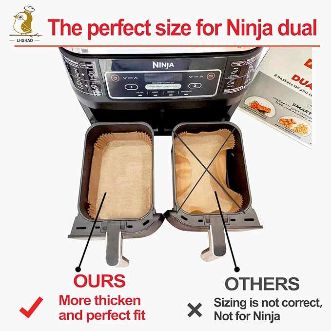 Air Fryer Liner Rectangular for Ninja Foodi Dual Basket 8QT 10QT, Bella Air Fryer Accessories, Air
