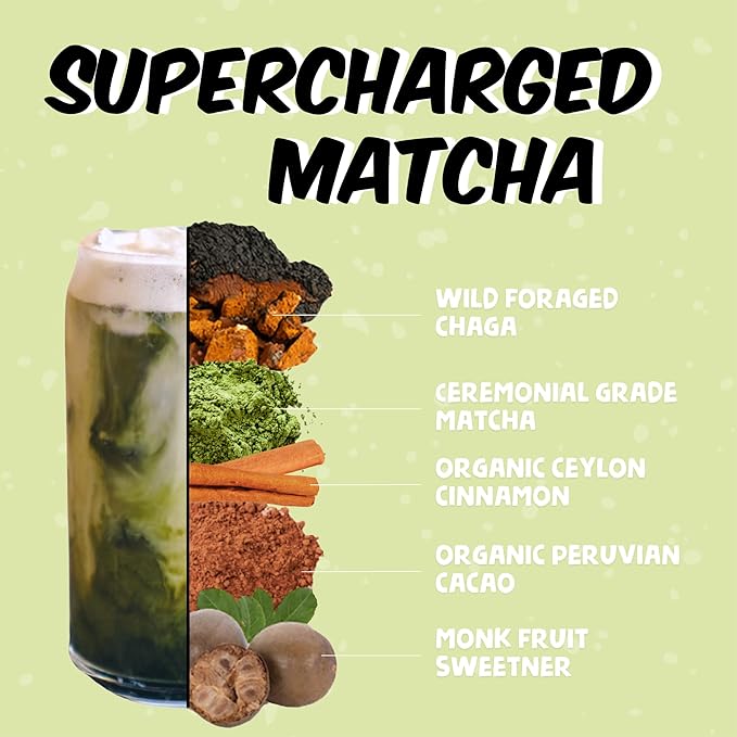 Renude Chaga Matcha - Chaga Mushroom Powder, Superfood Drink Mix with Adaptogens, Ceremonial Grade