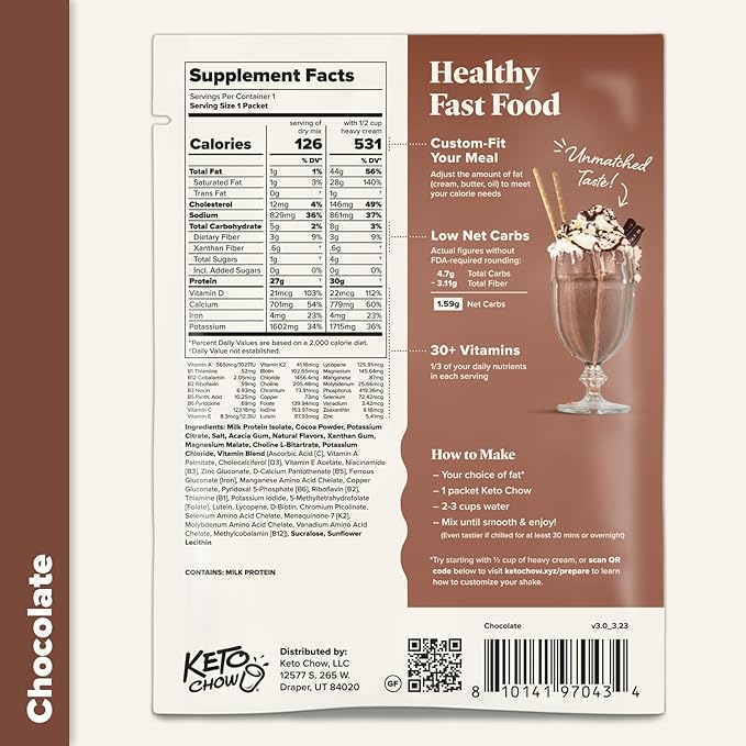 Keto Chow Chocolate | Keto Meal Replacement Shake Powder | Nutritionally Complete | Low Carb |