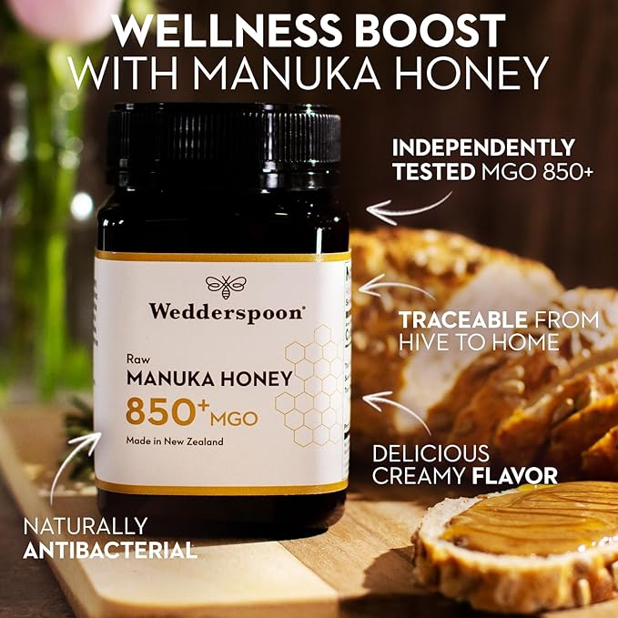 Wedderspoon Raw Premium Manuka Honey, 850+ MGO, 8.8 Oz, Unpasteurized New Zealand Honey, From Our