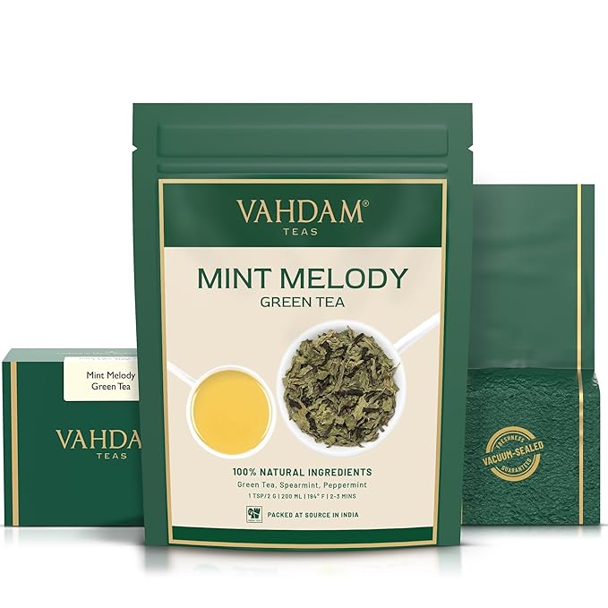 VAHDAM, Mint Green Tea Loose Leaf (50+ Cups, 3.5 oz) Cool Peppermint Tea With Himalayan Green Tea