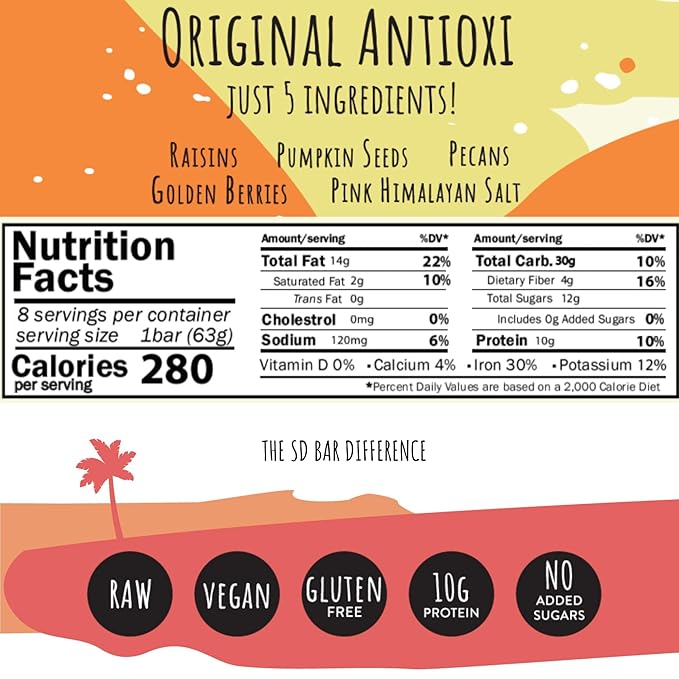 San Diego Bar Original Antioxi, 12 Count, Gluten Free, No Dairy, Vegan, Snack Food Bar