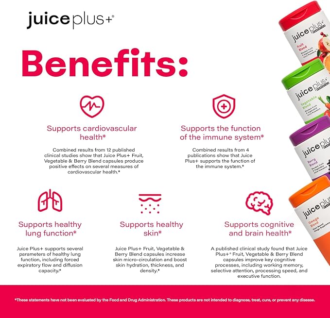 Juice Plus+ Fruit, Vegetable, Berry & Omega Blend Capsules - Nutrition from 30 Fruits, Vegetables &
