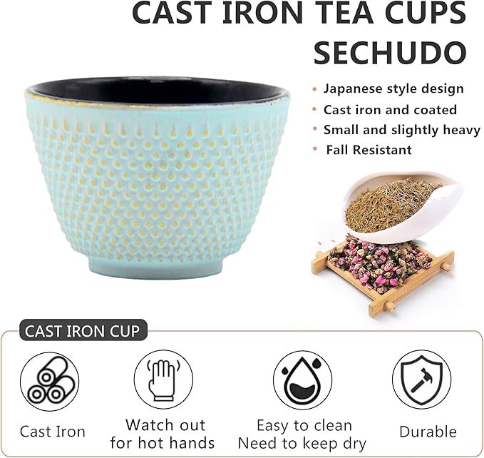 Japanese Cast Iron Tea Cups, Small and Heavy Teacups with no Handles, Japanese Style Cups for