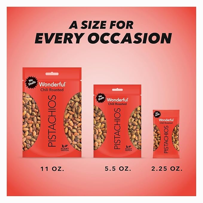 Wonderful Pistachios No Shells, Chili Roasted Nuts, 2.25 Ounce (Pack of 8), Protein Snacks, Gluten