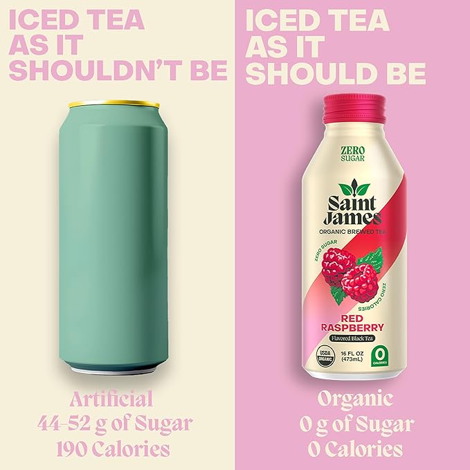 Saint James Iced Tea - Organic Black Tea - Non-GMO, Gluten Free, Zero Calorie, Zero Sugar - Red