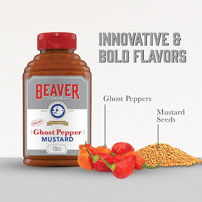 Beaver Extra Hot Ghost Pepper Mustard, 13 oz squeeze bottle