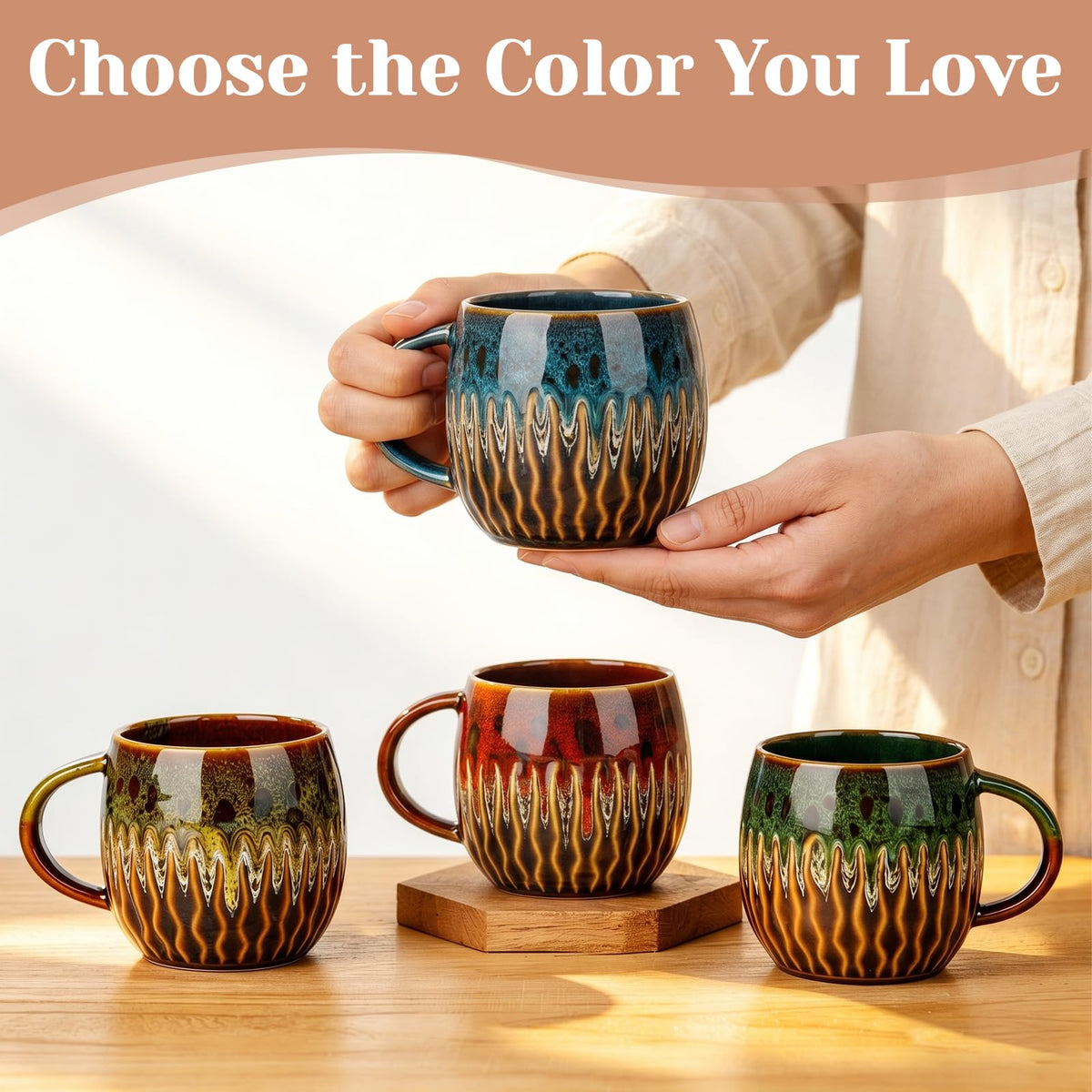20oz Large Ceramic Coffee Mugs Unique Big Pottery Coffee Mug Microwave Safe Cool Stoneware Cups for