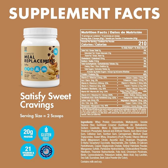 Yes You Can! Meal Replacement Shake - 20G Protein, 4G Fiber, 21 Vitamins & Minerals, 0G Added Sugar