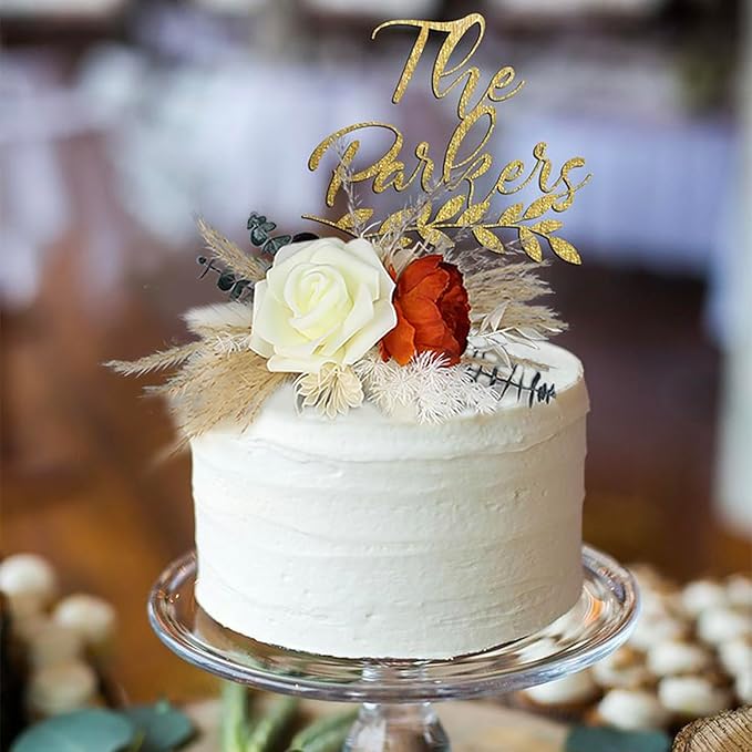 Rinlong 3-Piece Boho Chic Cake Toppers: Terracotta & Beige Silk & Dried Eucalyptus Flowers for