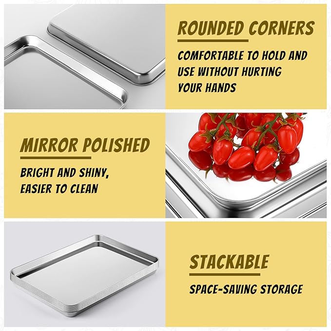 6 Pcs Baking Sheet Set Stainless Steel Cookie Sheet Cookie Baking Pan Bakeware Oven Tray Dishwasher