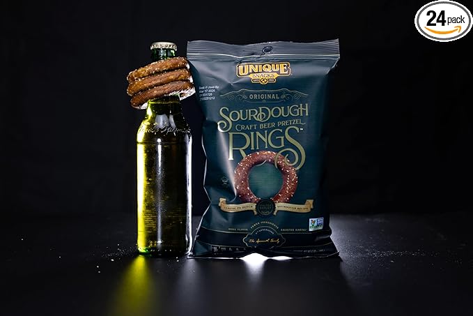 Unique Snacks Sourdough Craft Beer Pretzel Rings, Delicious Homestyle Baked Snack Bag, Vegan, OU