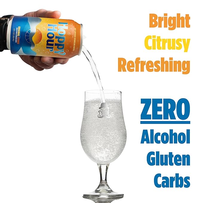 Hoppy Hour Sparkling Hop Water, Non-Alcoholic and Adaptogens Drink, Zero Sugar and Calories