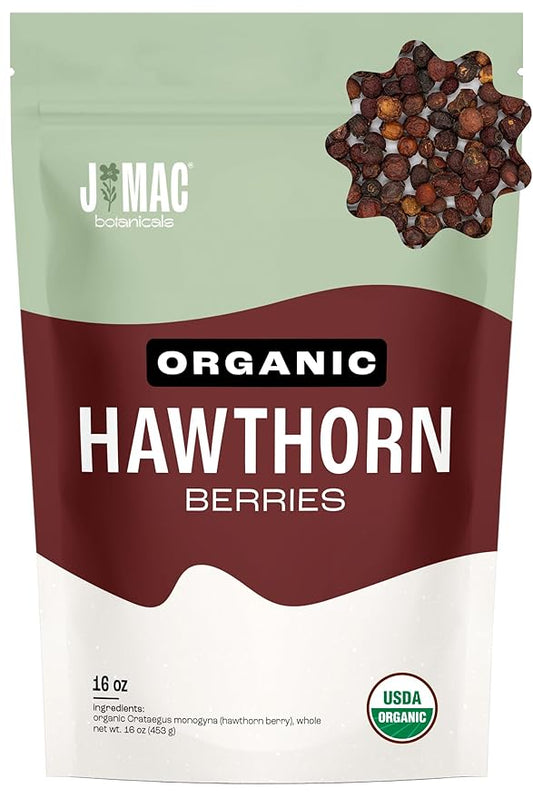 J Mac Botanicals, Organic Dried Hawthorn Berries Whole (16 oz) Hawthorn berry from Eastern Europe