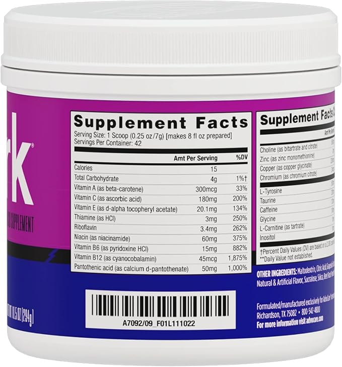 AdvoCare Spark Vitamin & Amino Acid Supplement - Focus & Energy Drink Powder Mix with Vitamin A