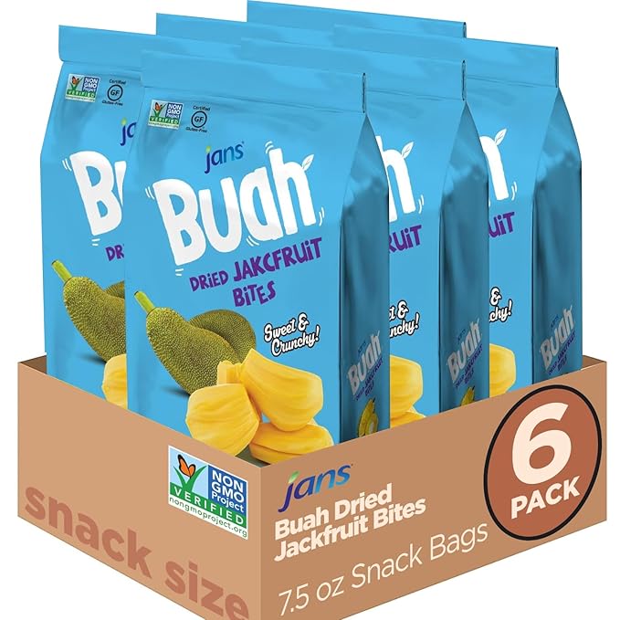 Jans Buah Dried Jackfruit Chips 7.05 oz (Pack of 6) Jack Fruit Chips ??Real Fruit Snack