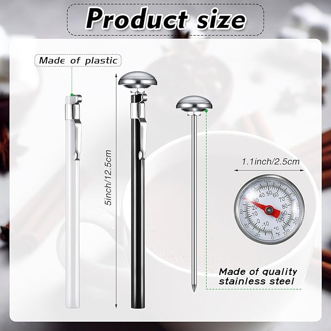 Xuhal 6 Pcs Stainless Steel Kitchen Thermometer with 5 Inch Long Stem 1 Inch Dial Thermometer Milk