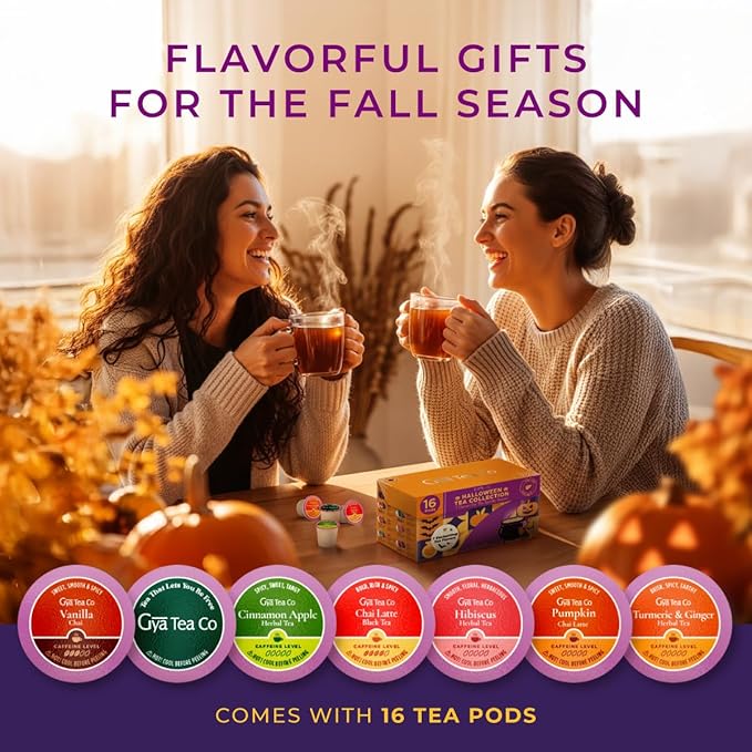 Gya Tea Co Halloween Tea Gift Set (16 Count) - Assorted Tea Pod Variety Pack Sampler With Fall