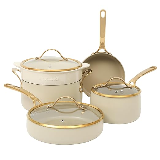 bloomhouse 8 Piece Pots and Pans Heavy Duty Aluminum Premium PFA Free Ceramic Nonstick Cookware Set