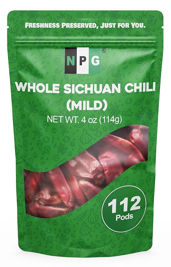 NPG Sichuan Chili Peppers 4 Ounces, Mild, Used in Mexican, Chinese, Thai Dishes, Premium Szechuan