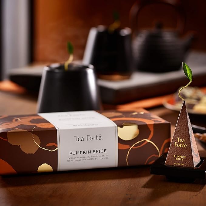Tea Forte Pumpkin Spice Black Tea Petite Presentation Box Tea Gift Set Sampler, 10 Individually