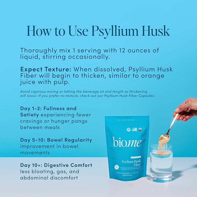 Psyllium Husk Fiber Unflavored (6g Per Serving) - Gluten-Free Fiber Supplement for Women & Men